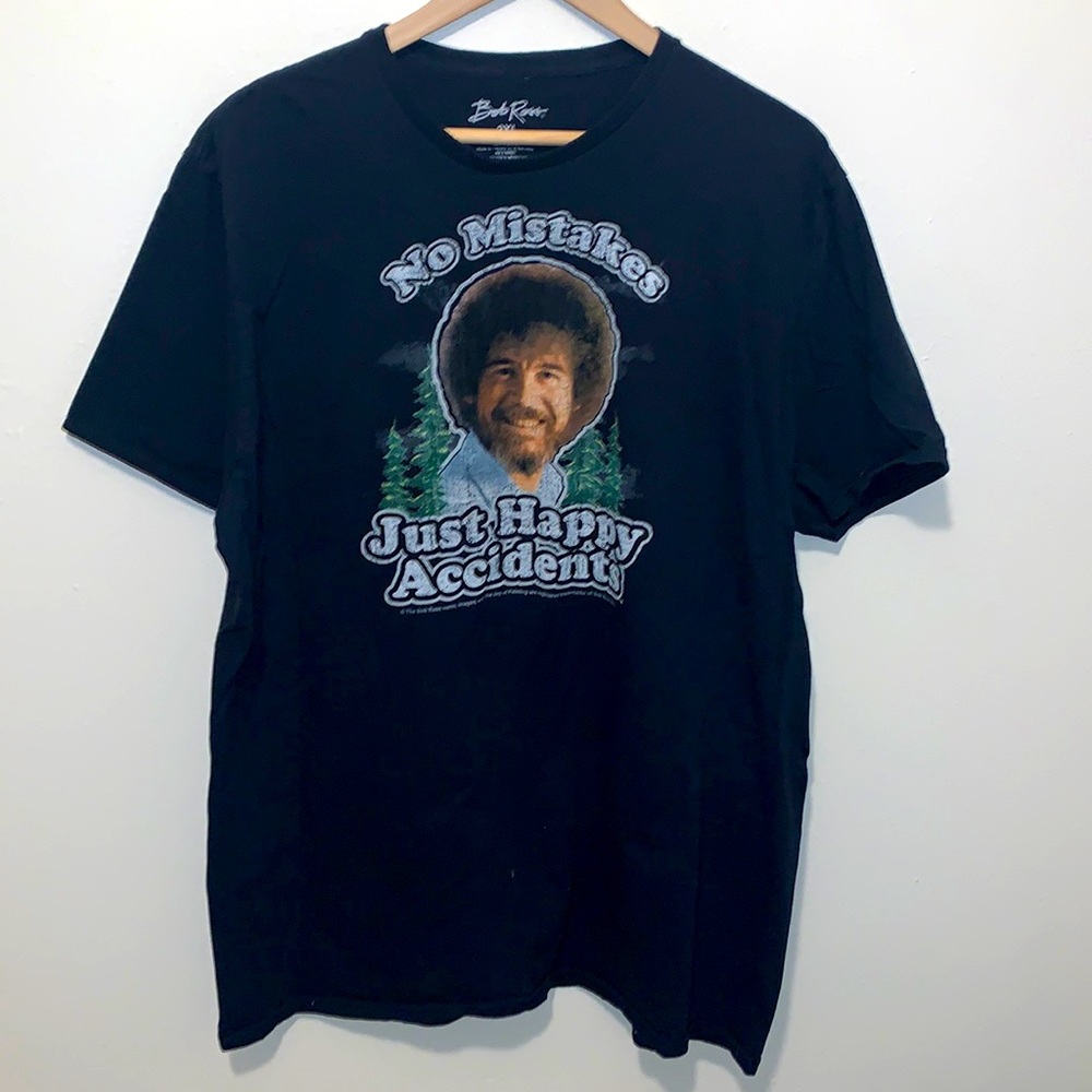 Bob Ross No Mistakes Just Happy Accidents T-Shirt Black Mens 2X